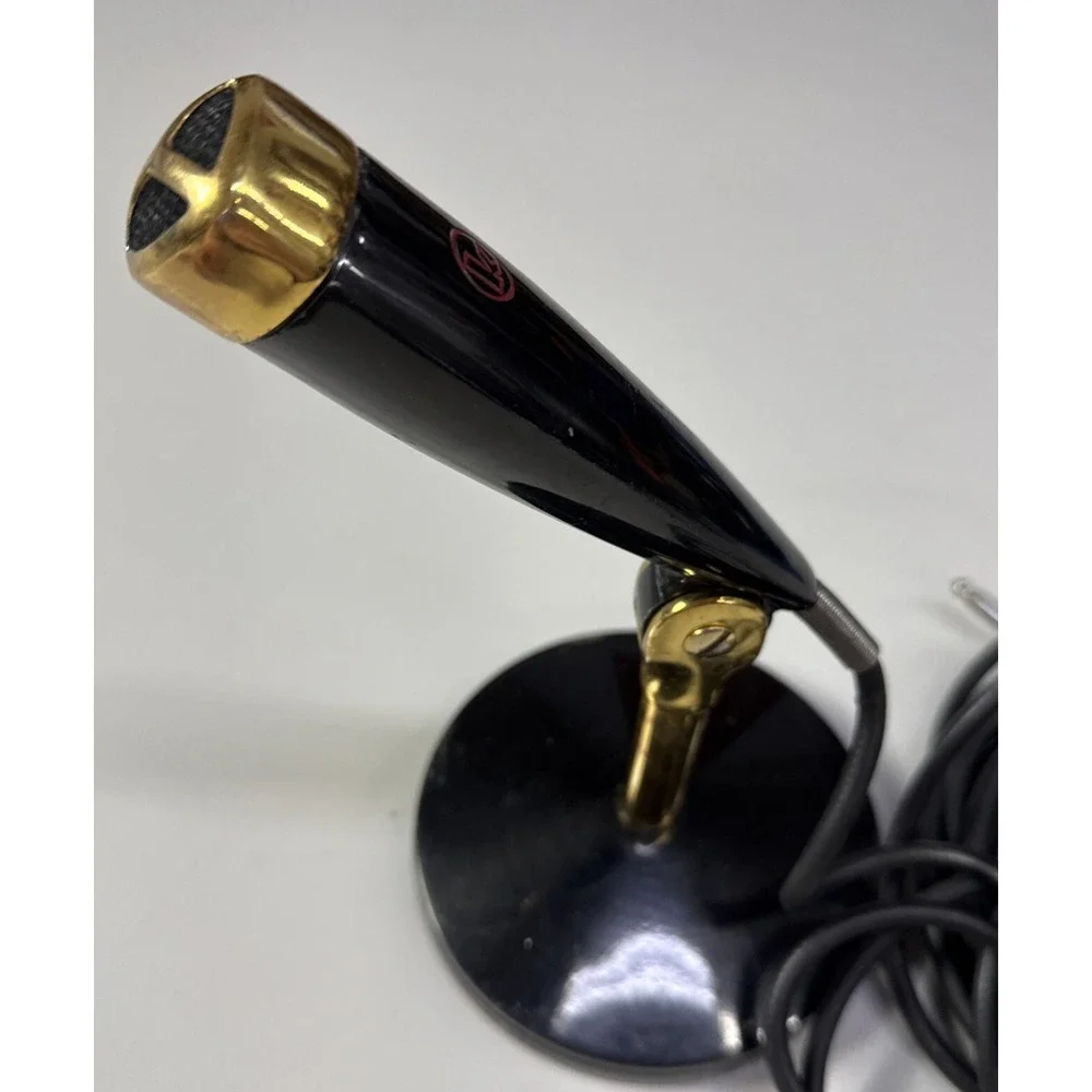 Vintage 1940's crystal microphone w period stand Untested As-is 2c